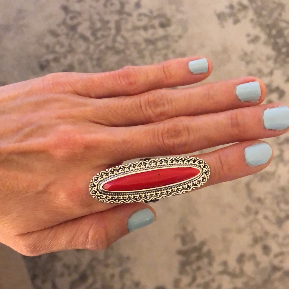 Red Boho Statement Ring - Picture 6 of 8